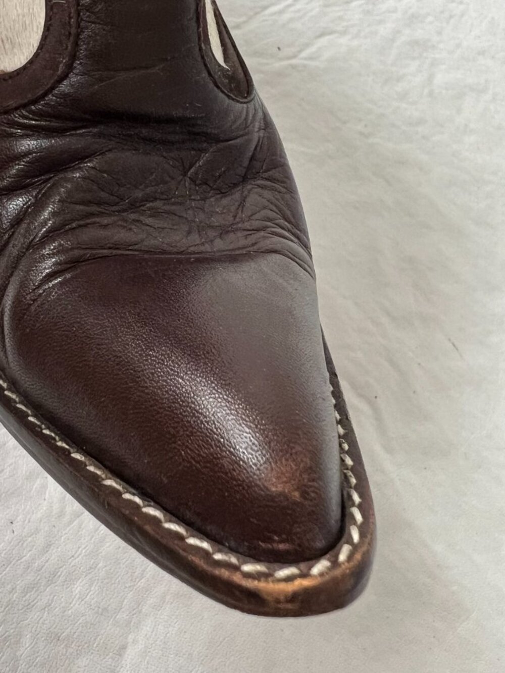 Donald Pliner western boots split shaft brown leather fur cow 8.5 womens pointed - Picture 12 of 13